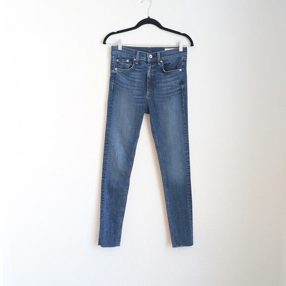 Rag & Bone Blue Denim High Rise Raw Ankle Hem Skinny Jeans, size 27 - Picture 1 of 9